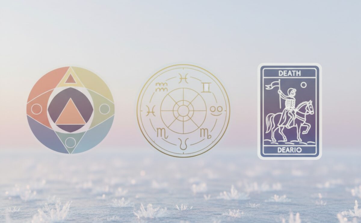 七十二候 地始凍 の風景と 四つの占術を象徴するイメージ